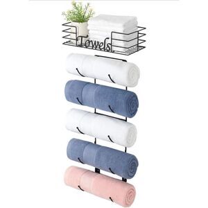 5 Tiers Metal Rolled Towel Holder with Top Shelf